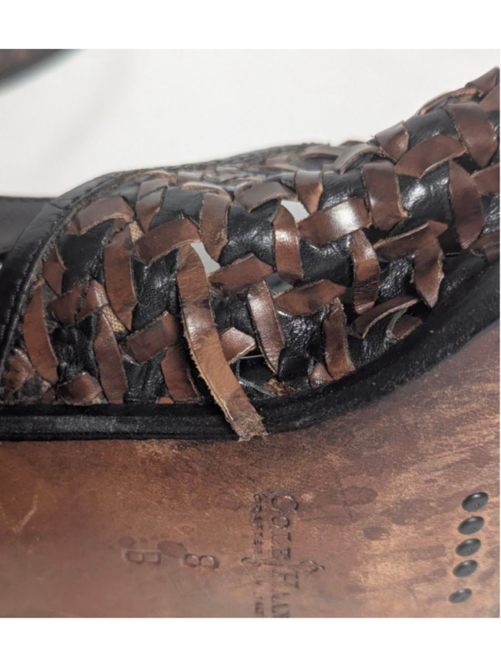 Cole Haan Italy Woven Leather Slingback Heels Brown Black Size 8 - Picture 7 of 9